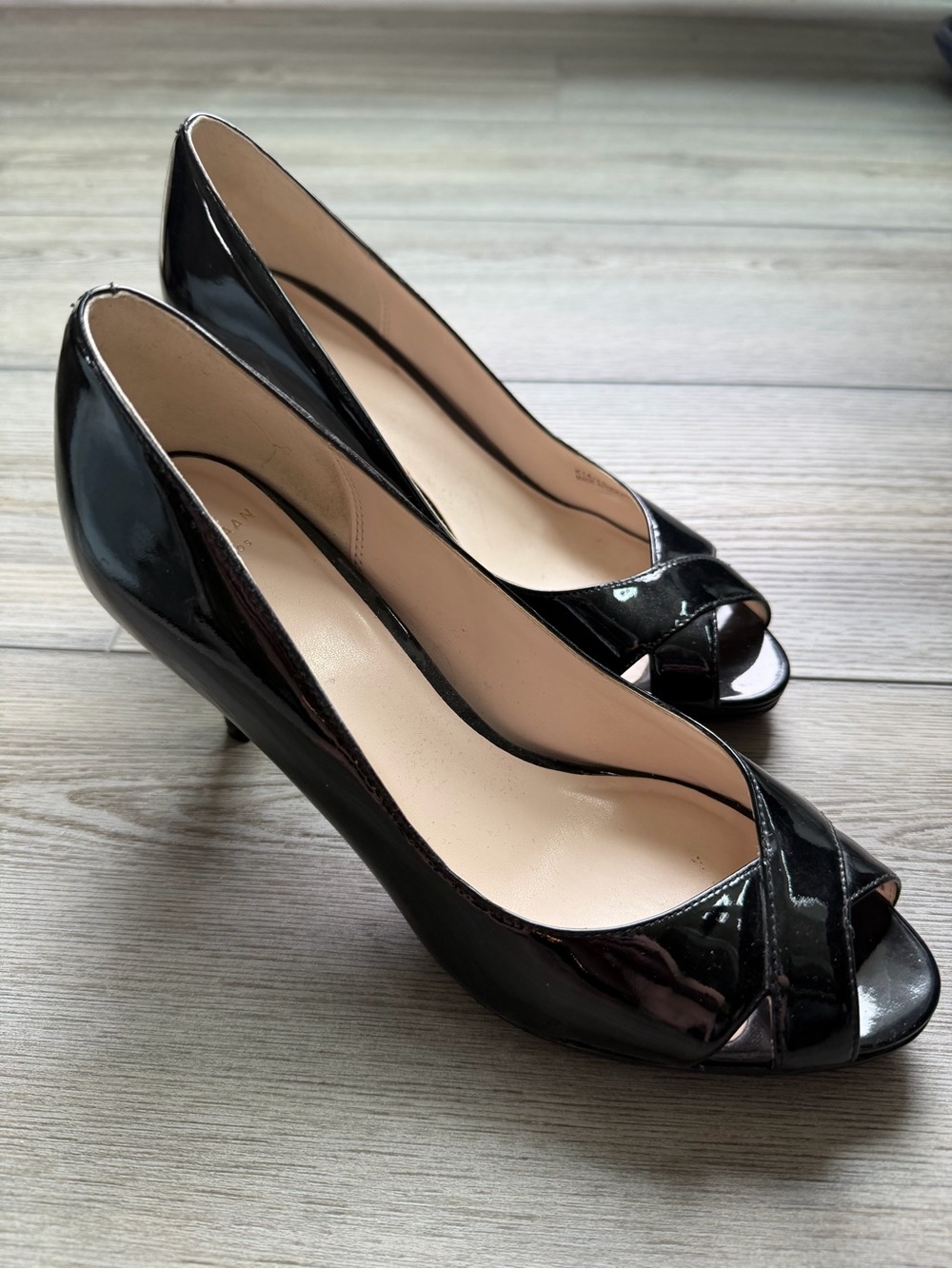 Cole Haan Grand.ØS Black Patent Leather Peep Toe Heels Size 7B